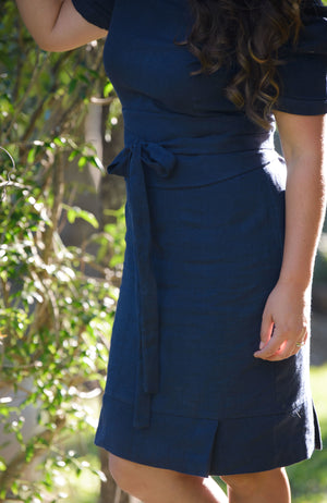 Cousin Billie | Jaynie Pleated Linen Dress - Navy | Fun and Feminine | Australian Made Women's Fashion