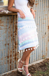 A-Line Skirt | Pastel Striped Linen PomPoms | Fun and Feminine Women's Fashion Online Australia