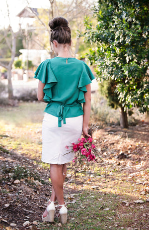 Frilled Sleeve Top | Green | Bamboo | Fun and Feminine Women's Fashion Online Australia