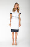 Corporate Pencil Dress | White and Navy Denim | Fun and Feminine Women's Fashion Online Australia