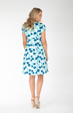 Fit and Flare Dress | Blue Green Spots | Fun and Feminine Women's Fashion Online Australia