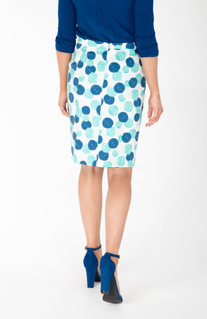 Pencil Skirt | Stretch Cotton | Blue Green Spots | Fun and Feminine Women's Fashion Online Australia