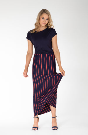 Maxi Skirt | Navy Orange Vertical Stripe | Fun and Feminine Women's Fashion Online Australia