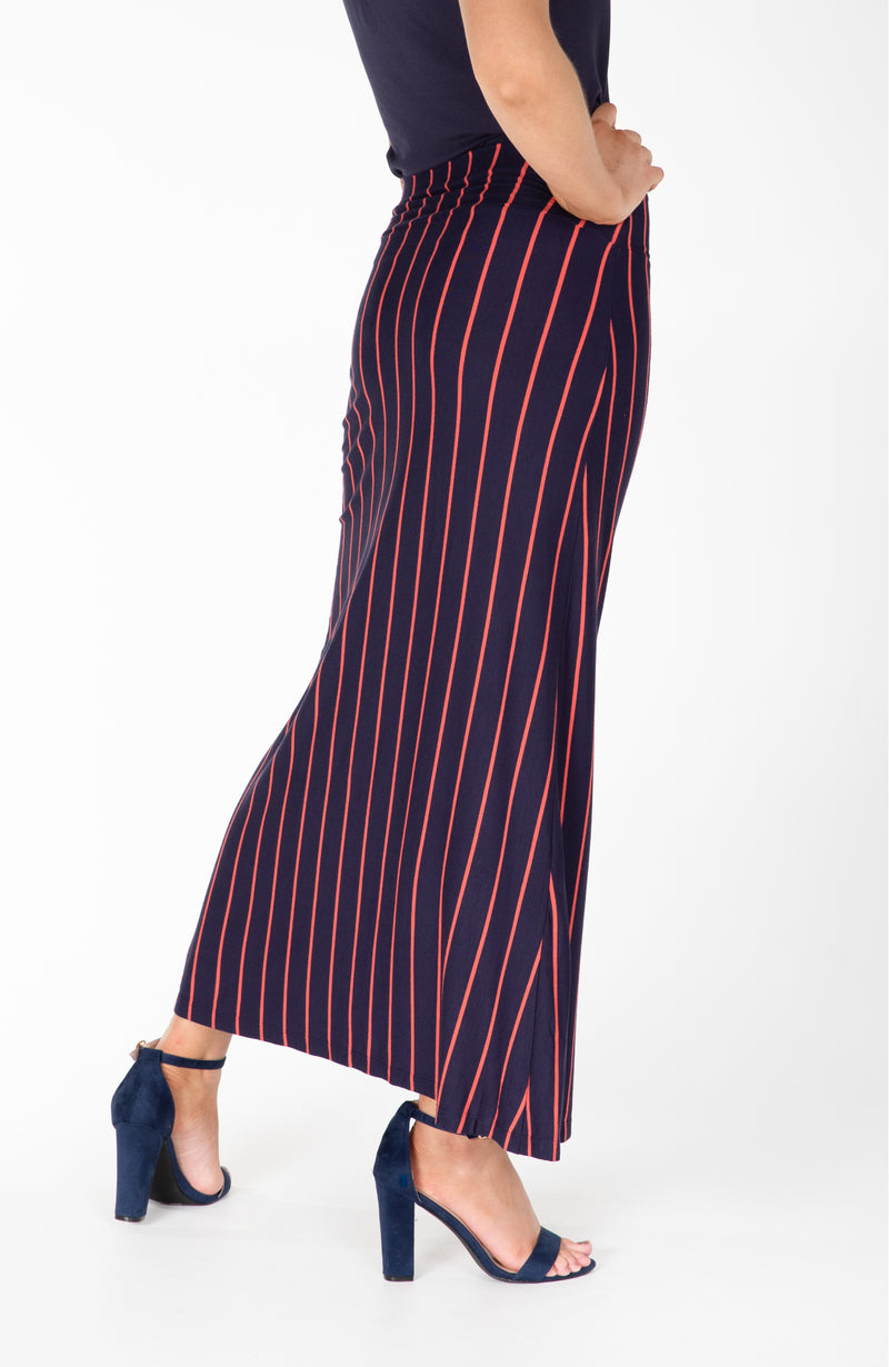 Vertical Striped Maxi Skirt Navy Orange - Main Image