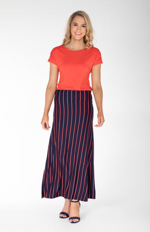 Maxi Skirt | Navy Orange Vertical Stripe | Fun and Feminine Women's Fashion Online Australia