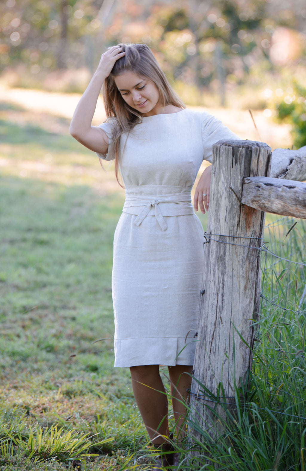 Cousin Billie | Jaynie Pleated Linen Dress - Oatmeal | Fun and Feminine | Australian Made Women's Fashion