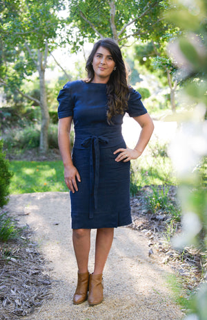 Cousin Billie | Jaynie Pleated Linen Dress - Navy | Fun and Feminine | Australian Made Women's Fashion