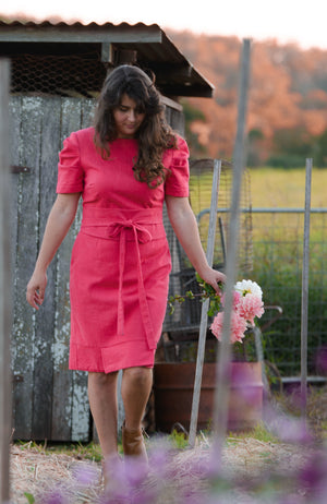 Cousin Billie | Jaynie Pleated Linen Dress - Pomegranate | Fun and Feminine | Australian Made Women's Fashion