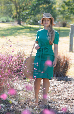 Cousin Billie | Jaynie Pleated Linen Dress - Shamrock | Fun and Feminine | Australian Made Women's Fashion